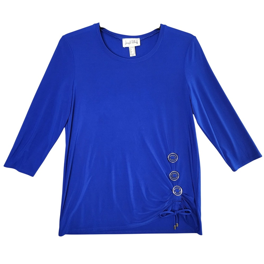 Joseph Ribkoff Top Women 12 Blue Side Cinch Buckle 3/4 Sleeve Blouse Coquette